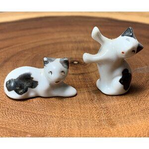 Vintage Miniature Cat Figurines Made In Japan Black & White Ceramic Set of 2